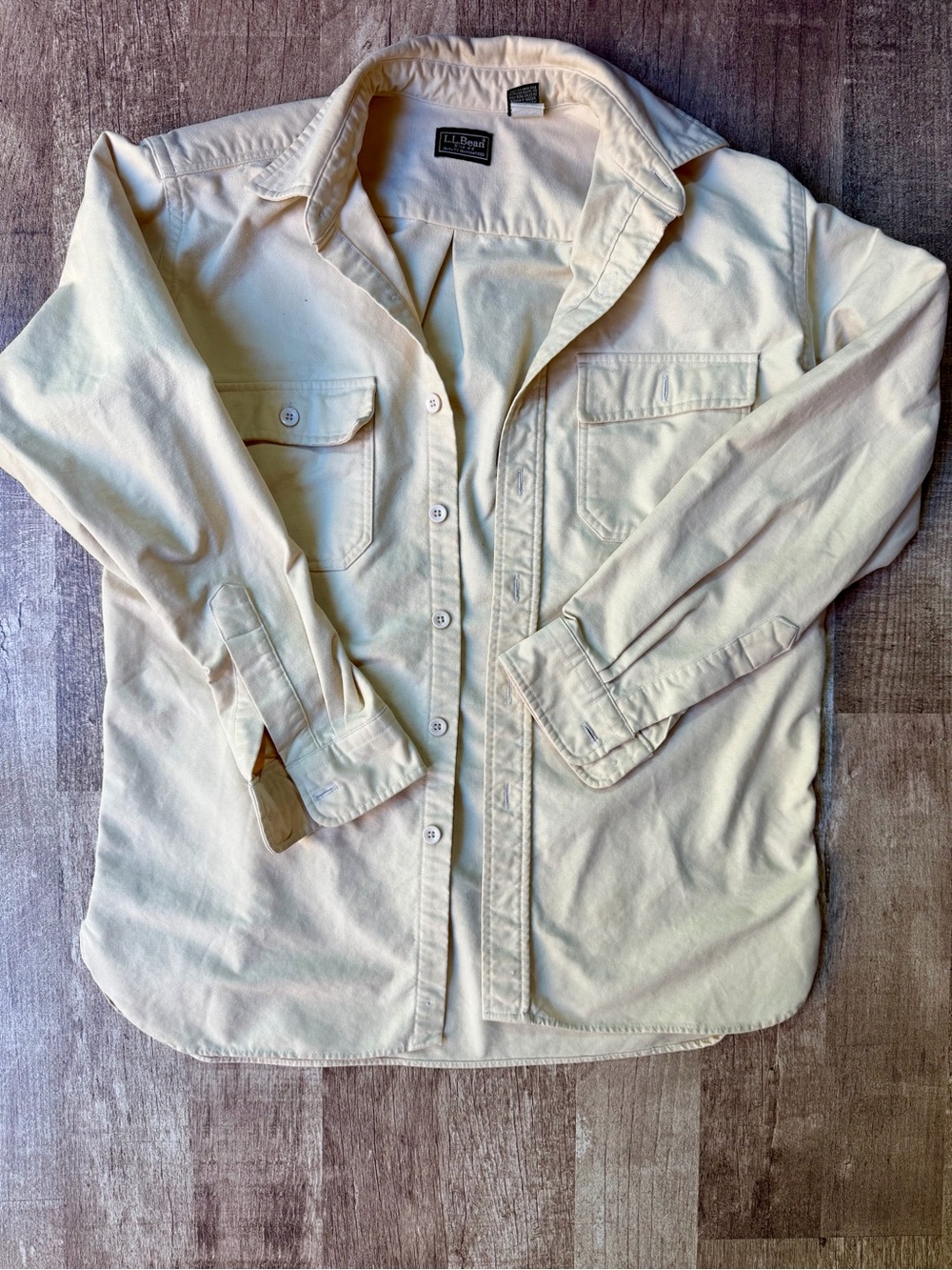 Vintage LL Bean Cream Heavyweight Chamois Cloth Button Up Shirt